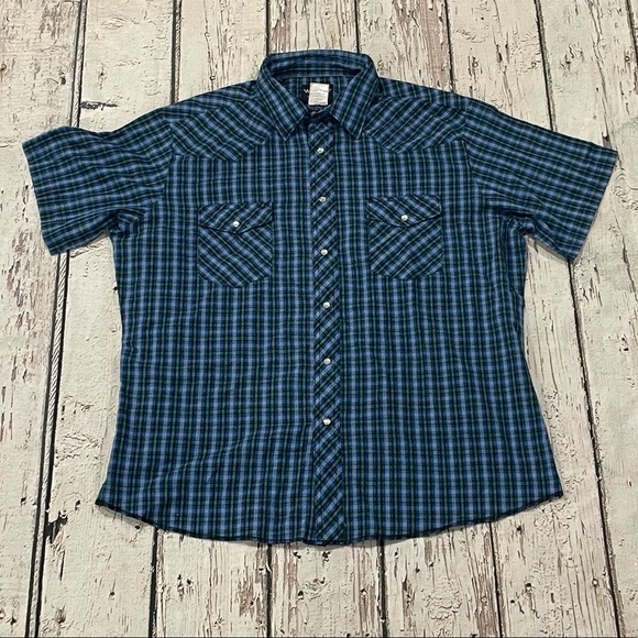 Vintage Wrangler Western Pearl Snap Short Sleeve Button Down Shirt - Picture 1 of 6